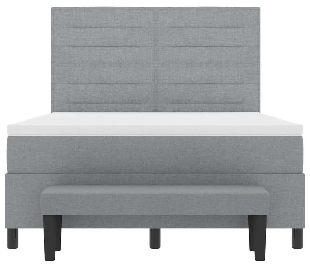 Cama Box Spring com Colchão e Banco Cinza Claro 140x200 cm Tecido