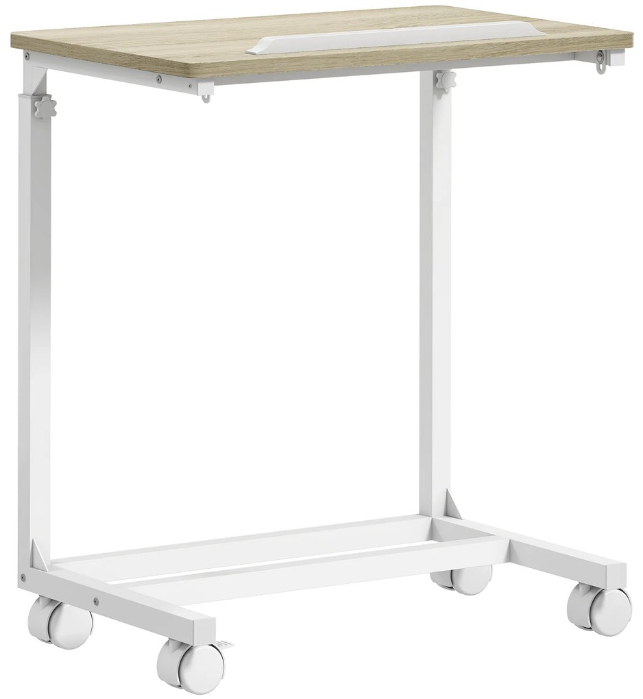 HOMCOM Mesa Auxiliar com Rodas Altura Ajustável Superfície Inclinável e Estrutura de Metal 55x36x62,5-82,5 cm Madeira | Aosom Portugal