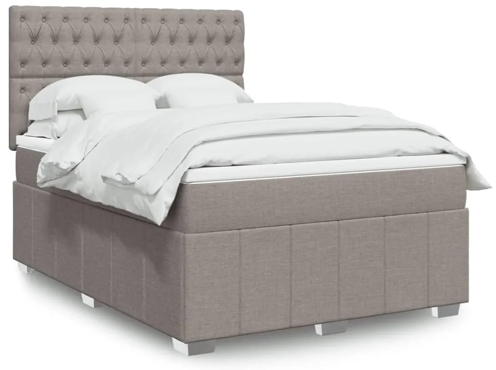 vidaXL Cama com molas/colchão 140x200 cm tecido castanho-acinzentado