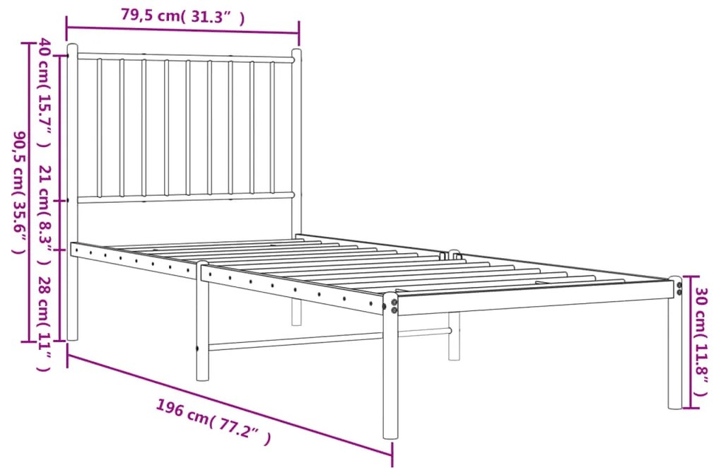 Estrutura de cama metal s/ colchão c/ cabeceira 75x190 cm preto
