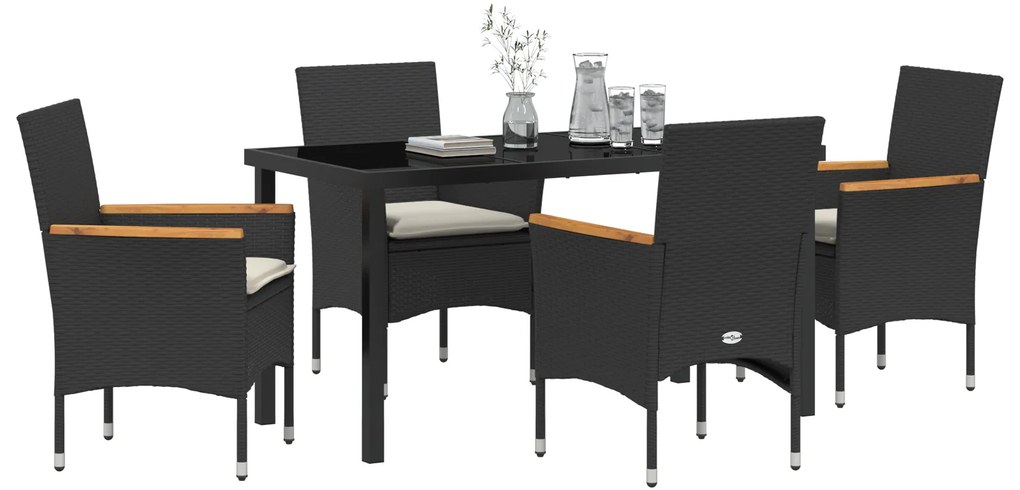Conjunto de Jantar para Jardim de 5 Peças com Almofadas Rattan Preto