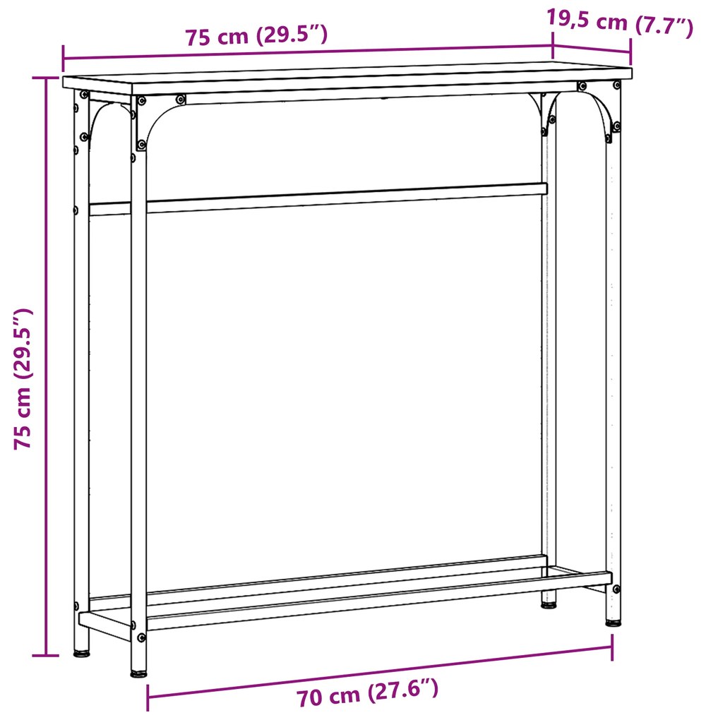 Mesa Console Preto Carvalhos 75x19,5x75 cm Madeira Prensada