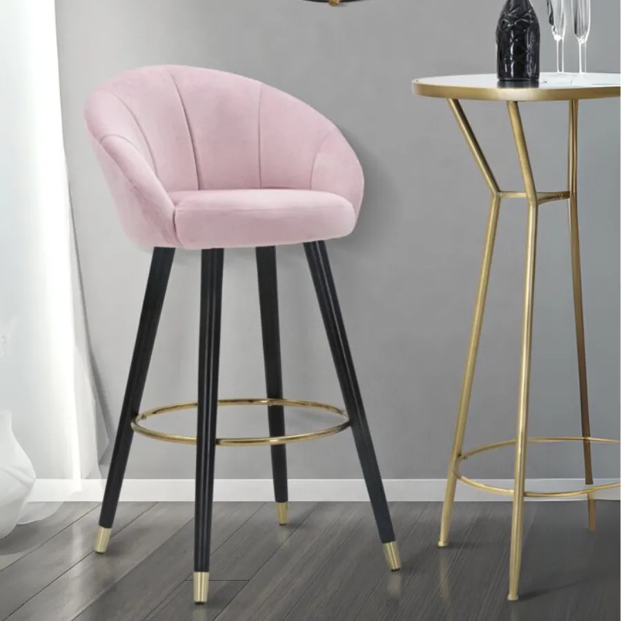 BANCO DE BAR PRAGUE 55X56X104 CM ROSA, PRETO E DOURADO