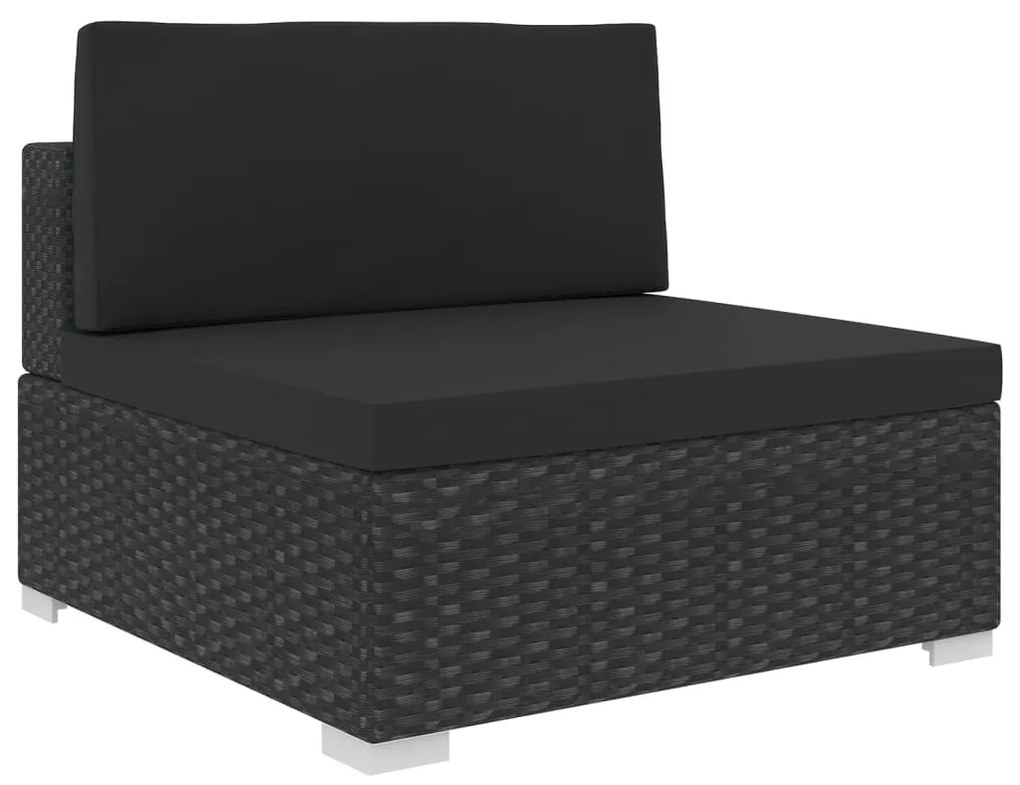 6 pcs conjunto lounge de jardim c/ almofadões vime PE preto