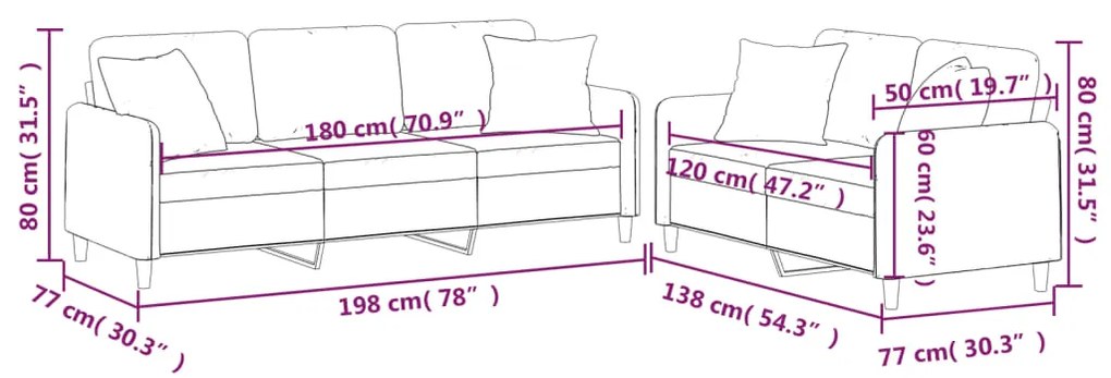 2 pcs conjunto de sofás com almofadas tecido cinzento-escuro