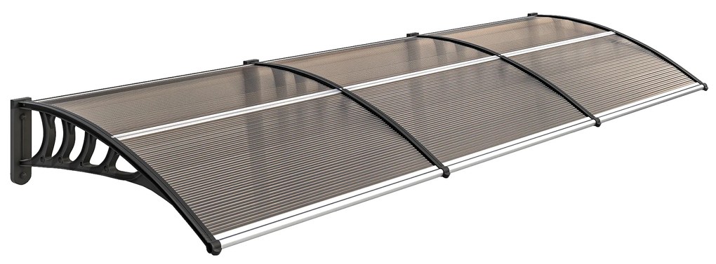 Outsunny Marquise de Proteção 300x96 cm Marquise Exterior para Portas e Janelas contra o Sol e Chuva com Suporte de PP Policarbonato Marrom