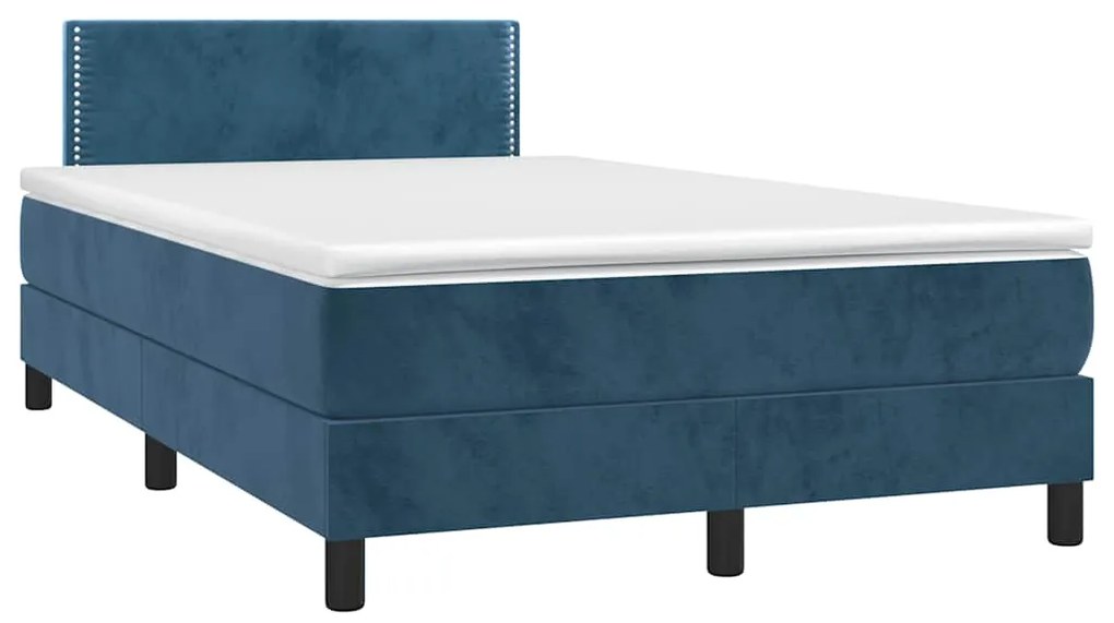 Cama box spring colchão LED 120x190cm couro artif. azul-escuro