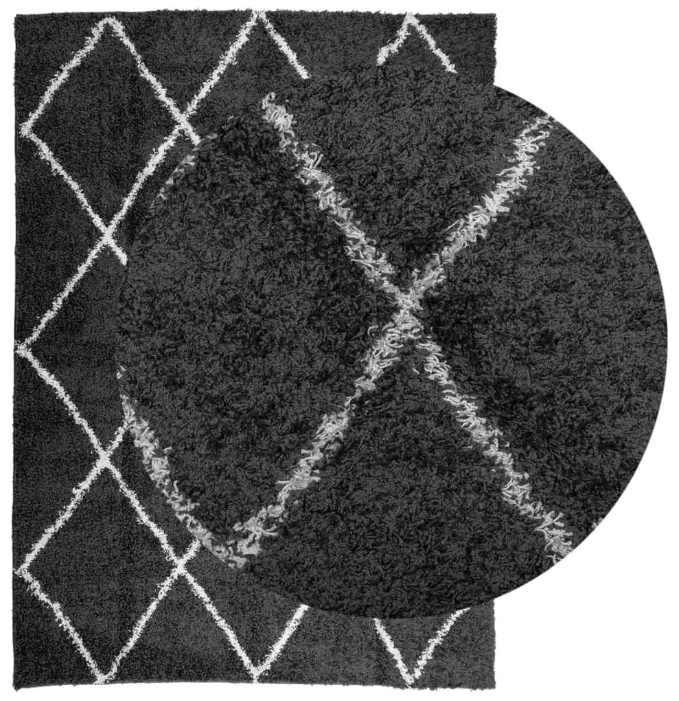 Tapete shaggy de pelo alto PAMPLONA 200x280 cm preto e creme