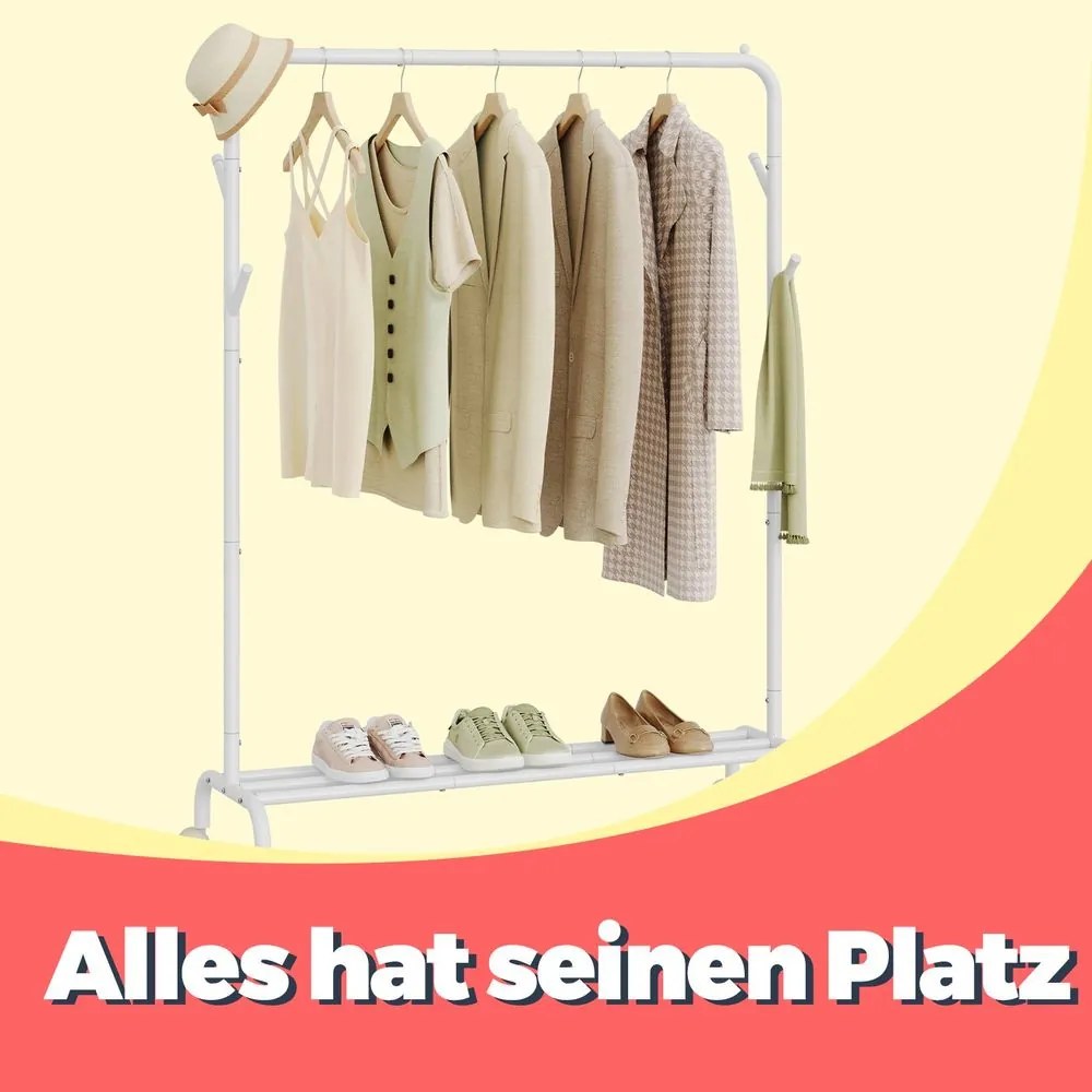 Cabide guarda roupa com rodas de 41 x 103,5 x 155 cm branco