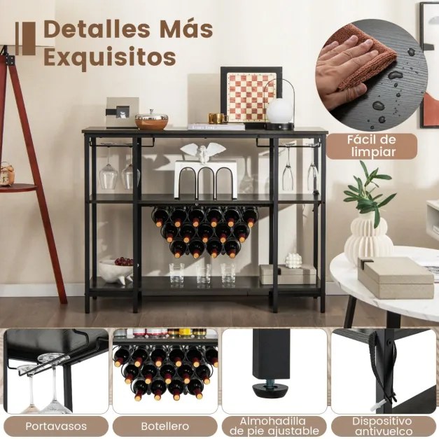 Garrafeira armario de cozinha com estação de carregamento 2 suportes para 15 garrafas Estantes industriais para cozinha doméstica 113 x 35 x 85 cm Cin