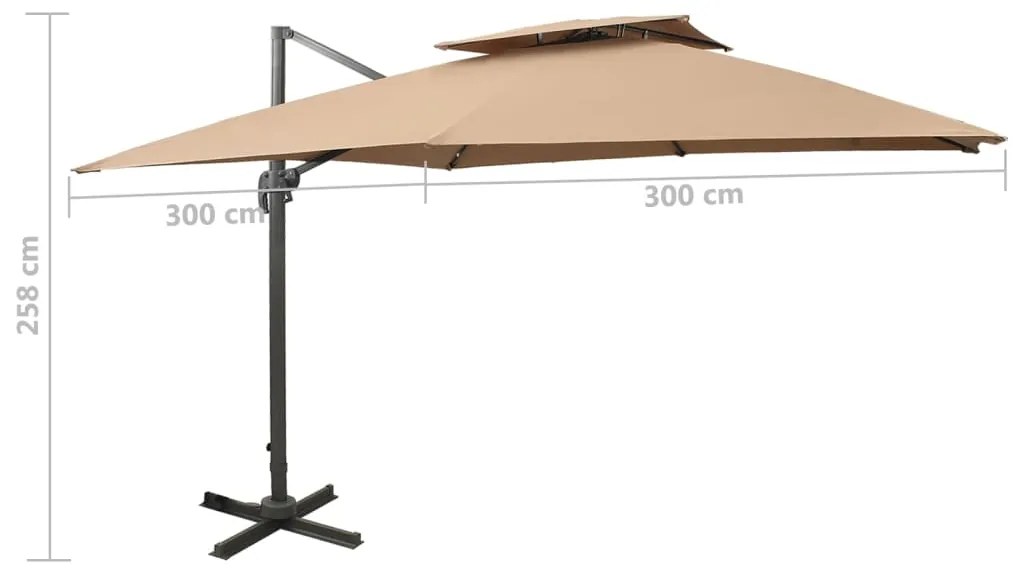 Guarda-sol de jardim cantilever toldo duplo cinza-acastanhado