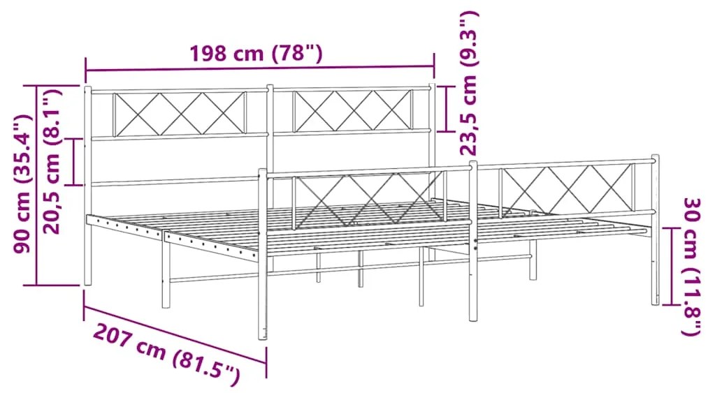 Estrutura de cama com cabeceira e pés 193x203 cm metal branco