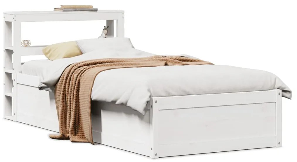 Estrutura de cama com cabeceira 90x190 cm pinho maciço branco