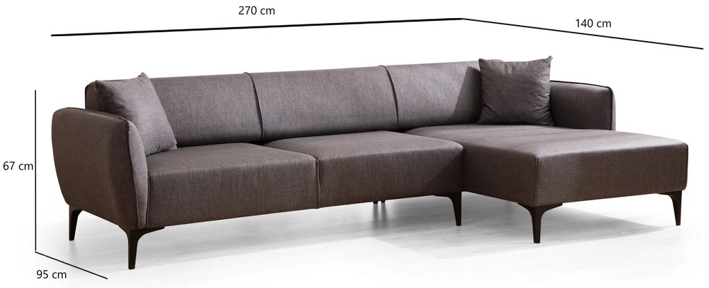Sofá de Canto Belissimo – Cinzento Escuro – 270 x 140 cm