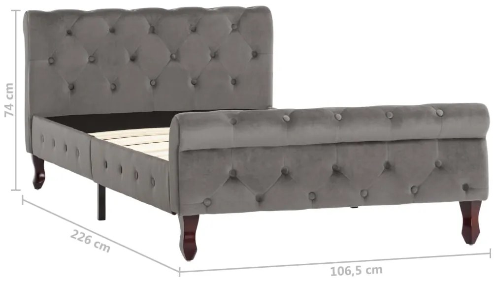 Estrutura de cama 100x200 cm veludo cinzento