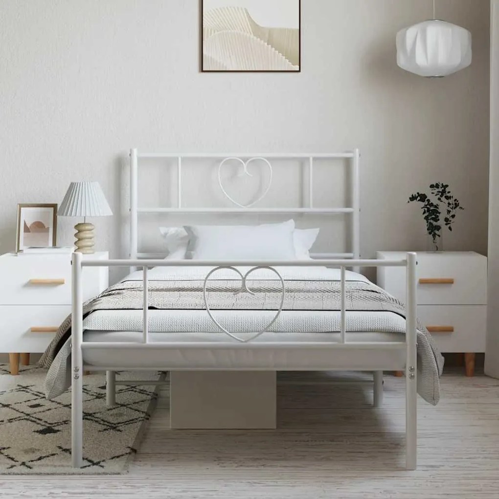 Estrutura de cama com cabeceira e pés 100x200 cm metal branco