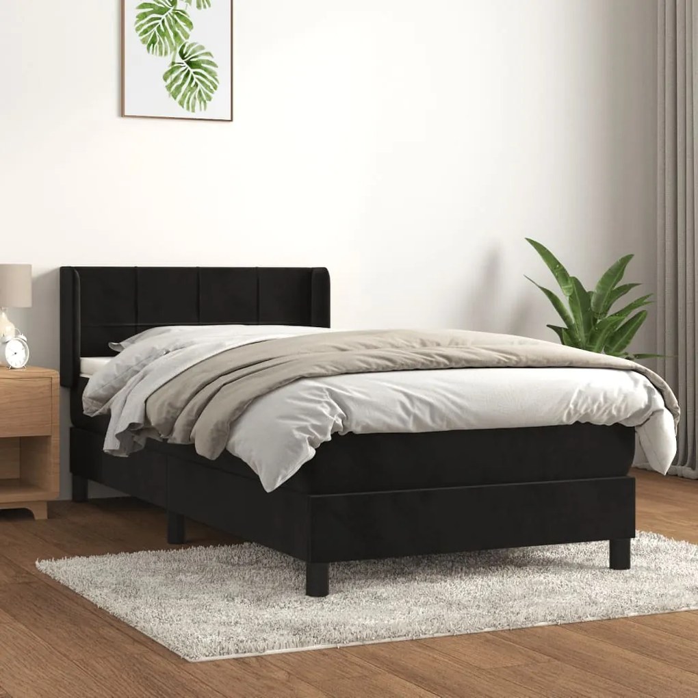 3130939 vidaXL Cama com molas/colchão 90x200 cm veludo preto