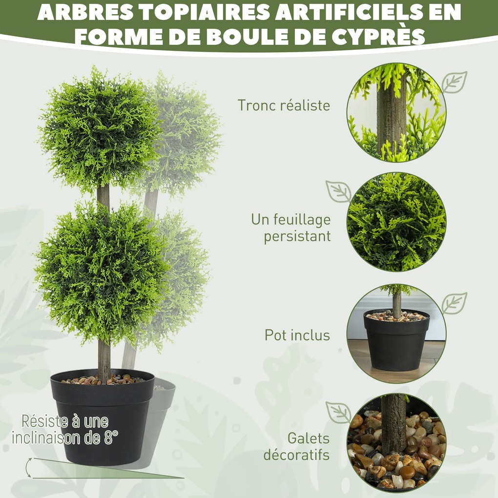 Conjunto de 2 plantas artificiais decorativas, bolas de buxo artificial de 60 cm com vaso, em plástico, verde