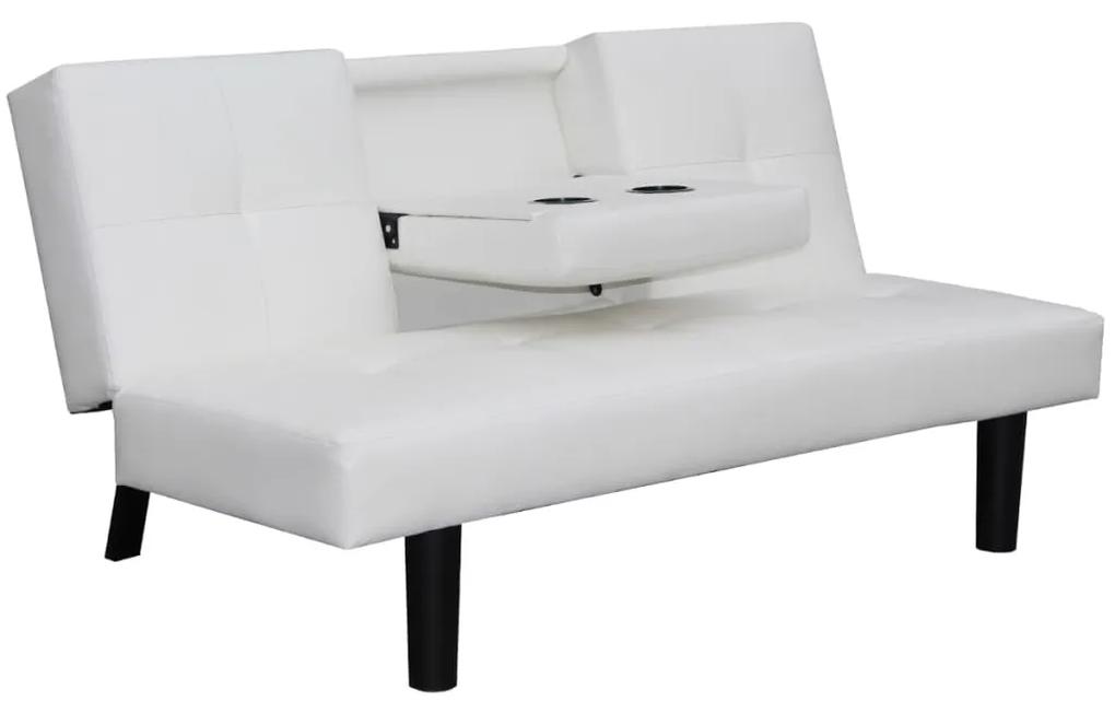 243040 vidaXL Sofá-cama com mesa suspensa, couro artificial, branco
