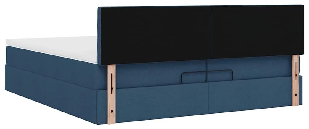 Estrutura de cama otomana com colchão 200x200 cm tecido azul