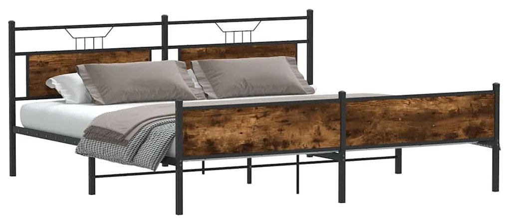 Estrutura de cama sem colchão 200x200cm metal carvalho fumado