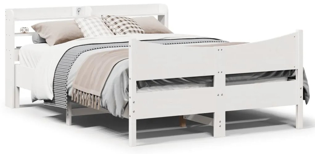 Estrutura de cama c/ cabeceira 150x200 cm pinho maciço branco