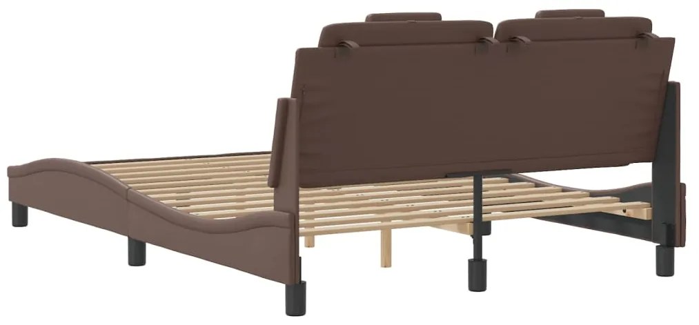 Estrutura cama c/ cabeceira 140x200cm couro artificial castanho