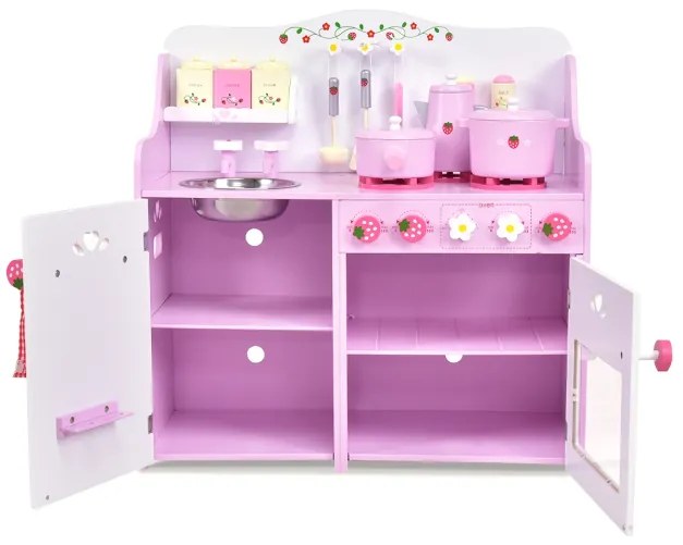 Cozinha brincar infantil madeira morango forno infantil com acessórios Rosa