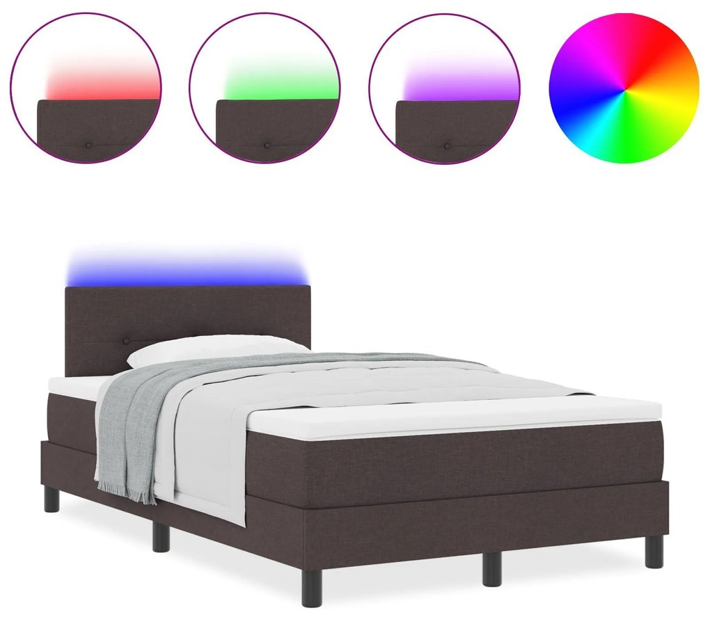 Cama Box Spring com Colchão & LED Marrom Escuro 120x190 cm Tecido