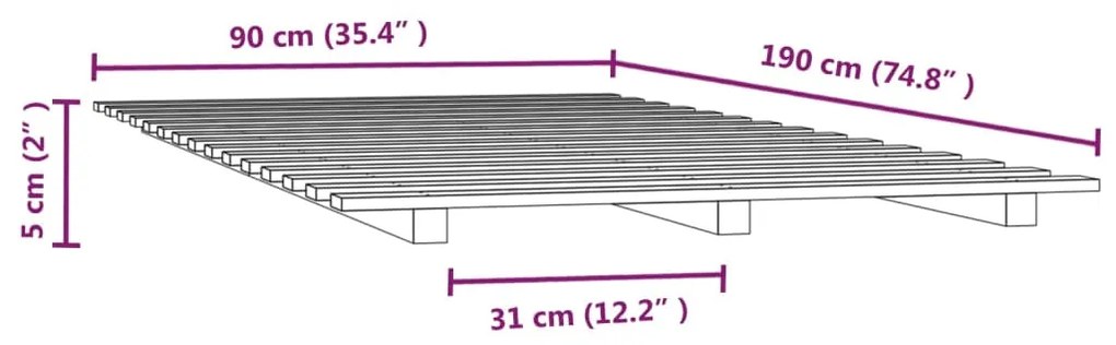 Estrutura de cama 90x190 cm madeira de pinho maciça cinzento