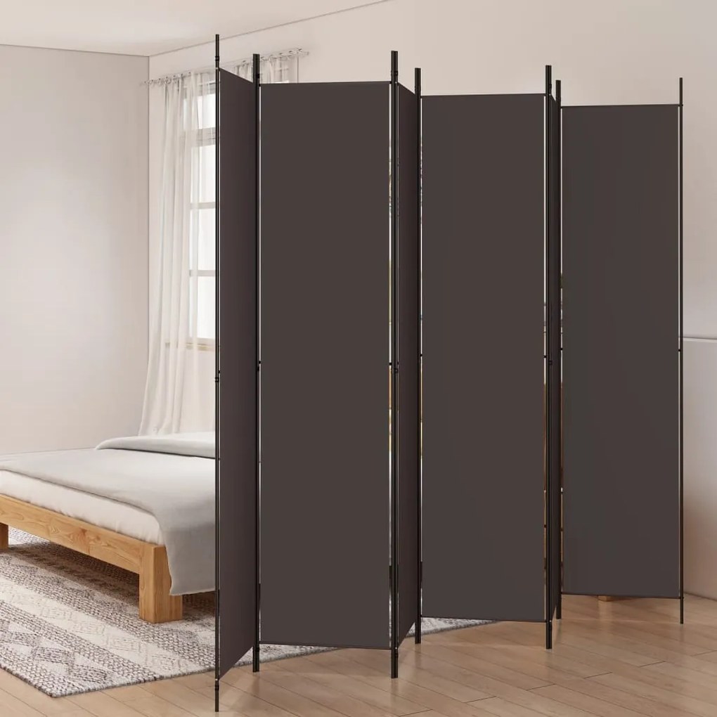 350207 vidaXL Divisória/biombo com 6 painéis 300x220 cm tecido castanho