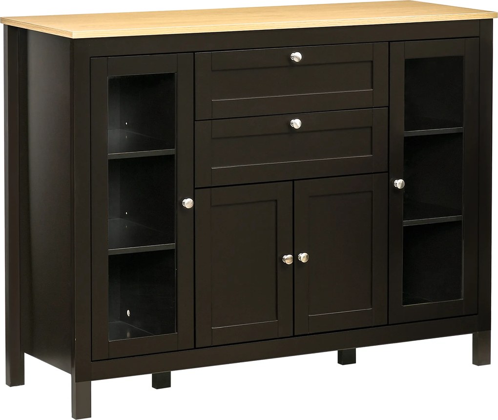 HOMCOM Aparador para Sala 120x40x90 cm Portas de Vidro 2 Gavetas Prateleira Ajustável Preto | Aosom Portugal