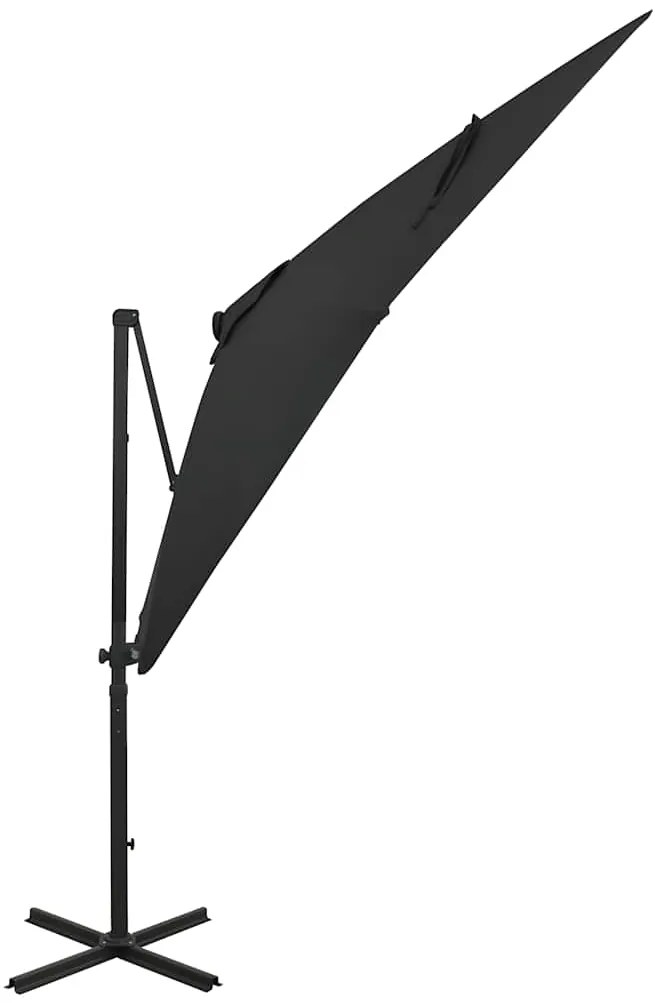 Guarda-sol jardim cantilever c/ poste e luzes LED 250 cm preto