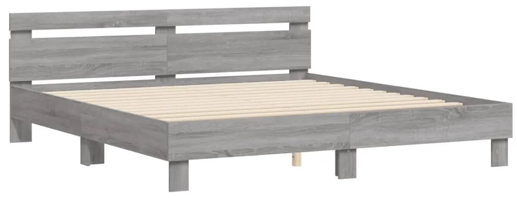 Estrutura cama c/ cabeceira/luzes LED 160x200cm cinzento sonoma