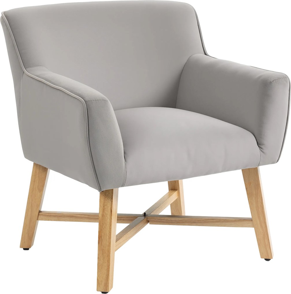 HOMCOM Poltrona para Sala Poltrona Relax Moderna com Apoio para os Braços Acolchoados Pés de Madeira 67x65x74 cm Cinzento | Aosom Portugal