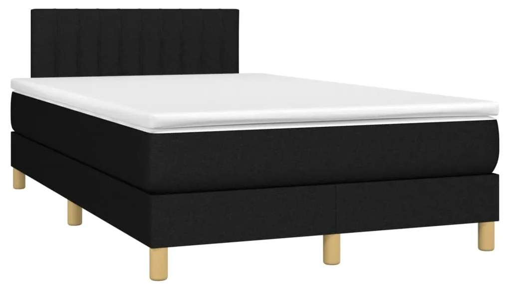 Cama box spring c/ colchão e LED 120x200 cm tecido preto