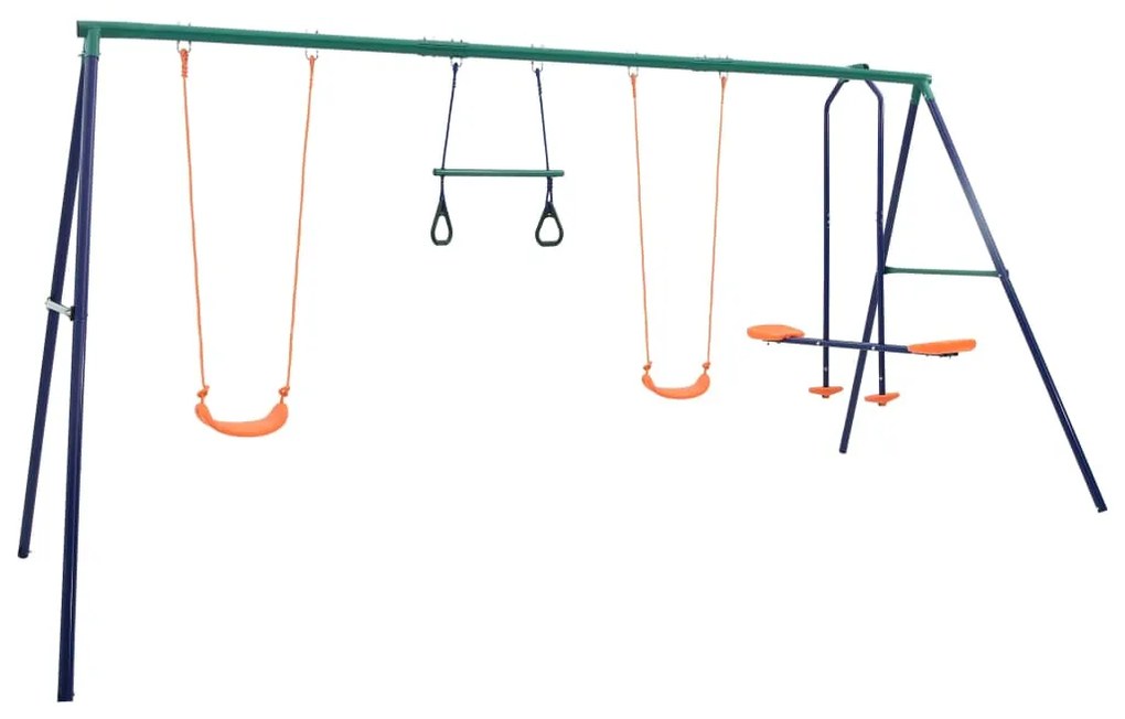 92315 vidaXL Conjunto de baloiços com argolas de ginástica e 4 assentos aço
