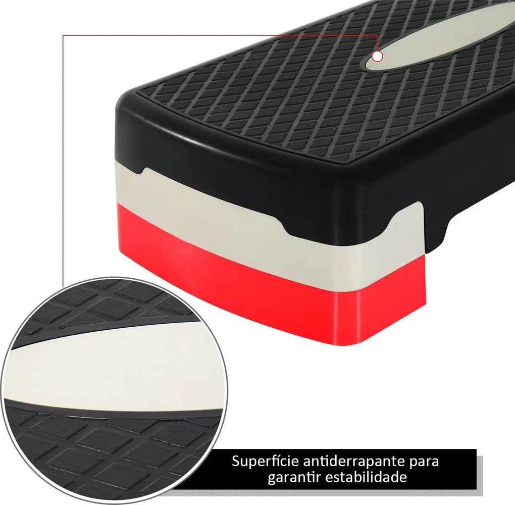 Step para Exercício Aeróbico Plataforma Step com Altura Ajustável em 2 Níveis com Carga Máxima 150kg para Exercício em Academia Casa 68x29x10-15cm Pre