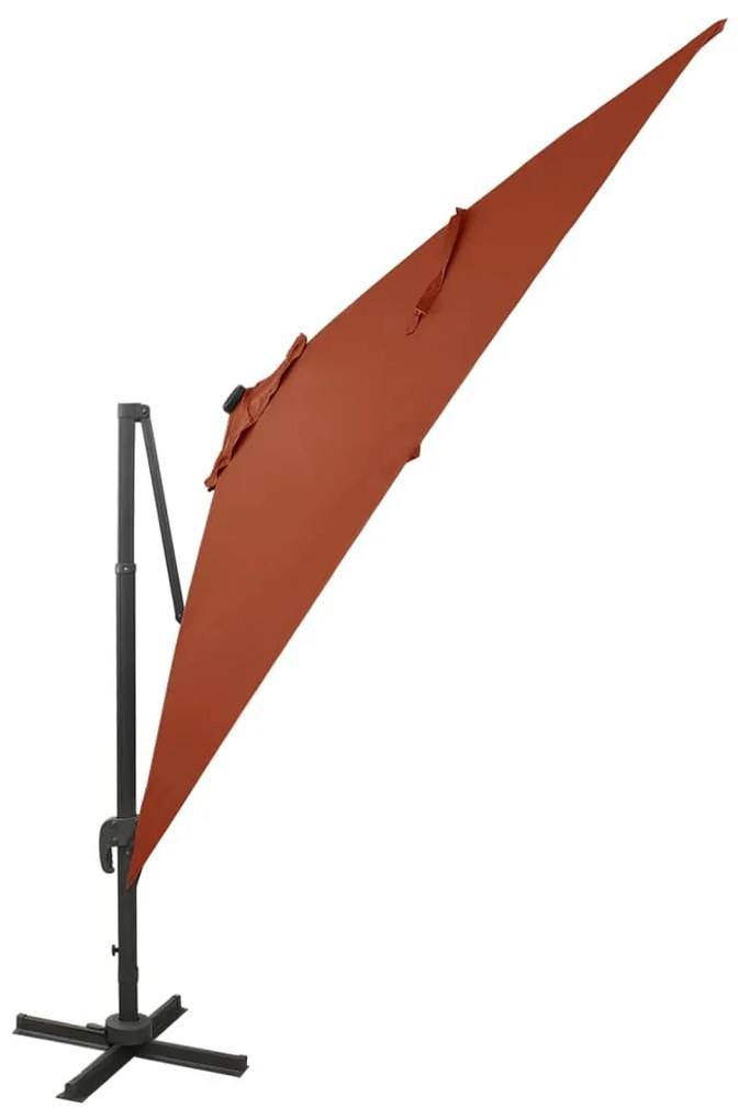 Guarda-sol jardim cantilever c/ poste/luzes LED 300cm terracota