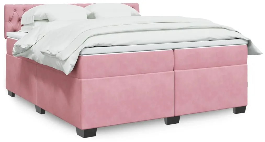 vidaXL Cama com molas/colchão 200x200 cm veludo rosa