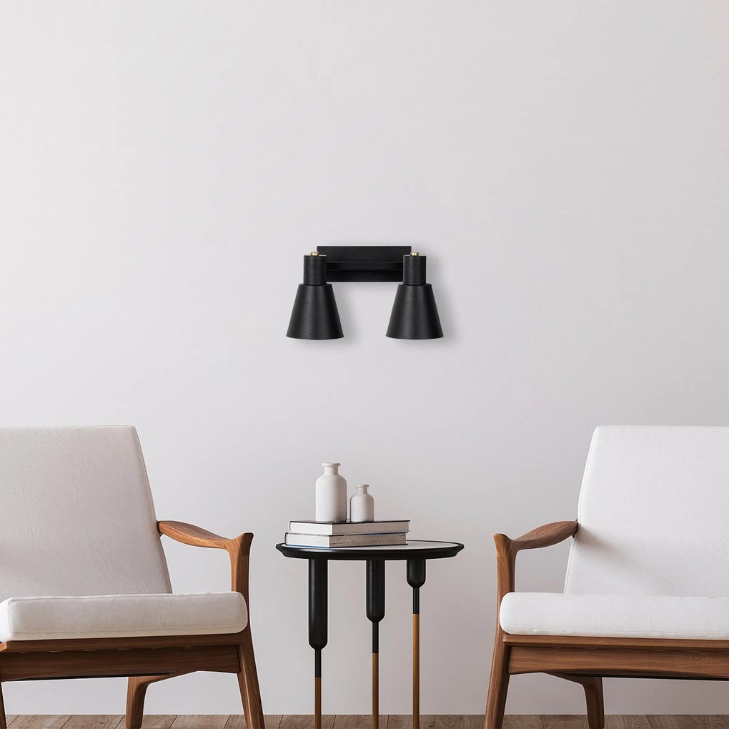 Candeeiro de Parede Funnel – Preto e Dourado – 38 x 21 x 21 cm