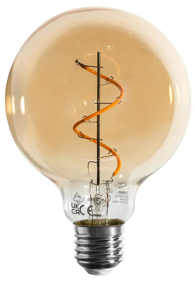 Lâmpada LED regulável E27 Filamento Espiral G95 Dourada 4W 270lm 2100K