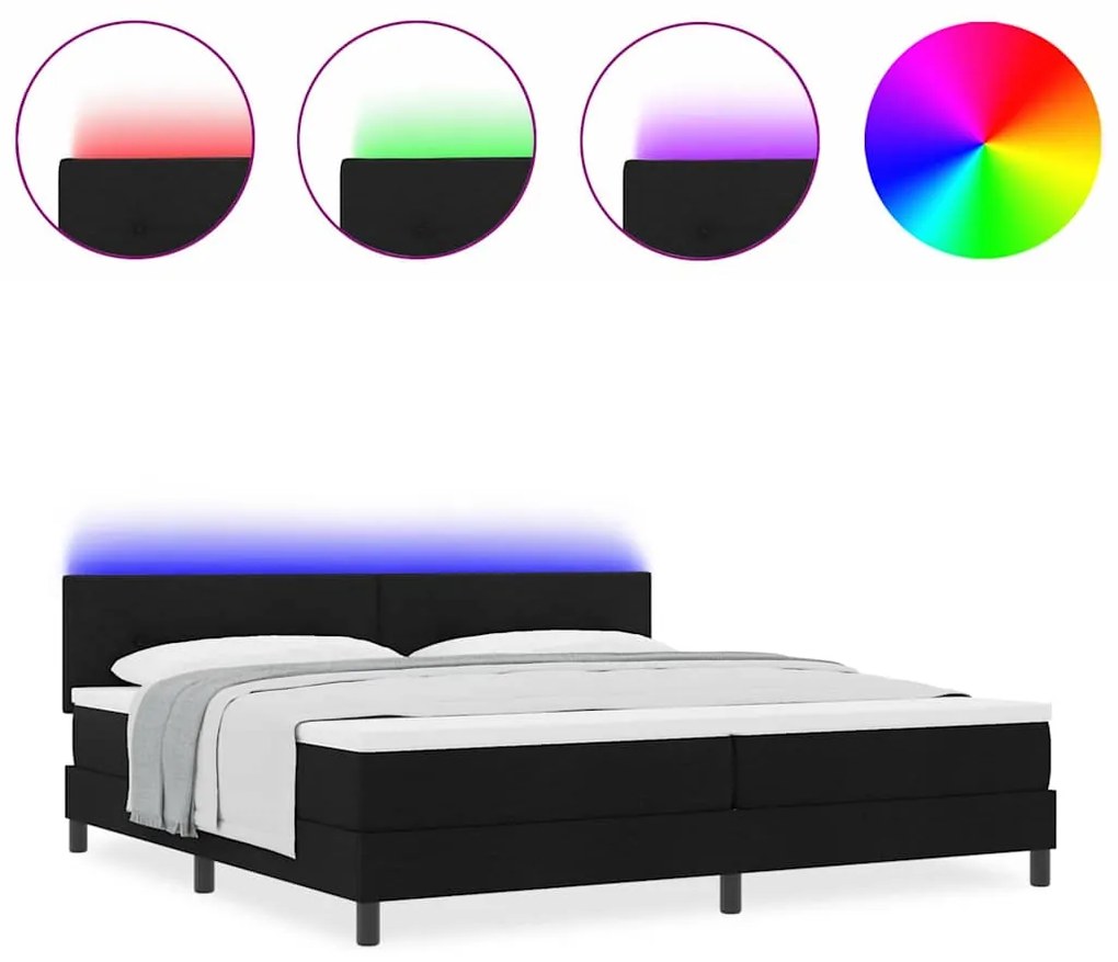 Cama Box com Colchão e Luz LED Preta 200x200 cm Tecido