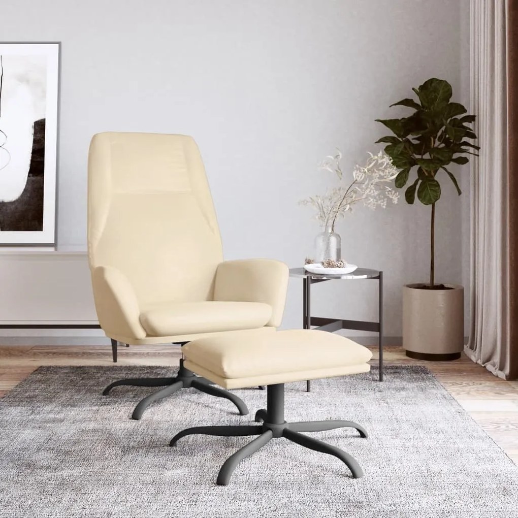 3097846 vidaXL Cadeira de descanso com banco veludo branco nata