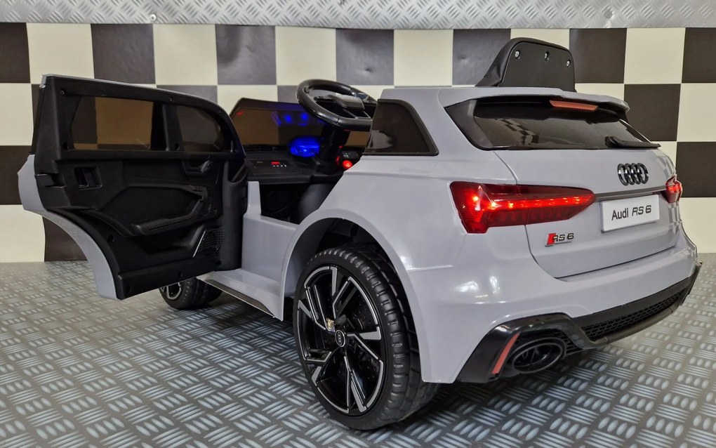 Carro eletrico infantil Audi RS 6 12V Pneus Borracha EVA e Assento de couro Cinzento