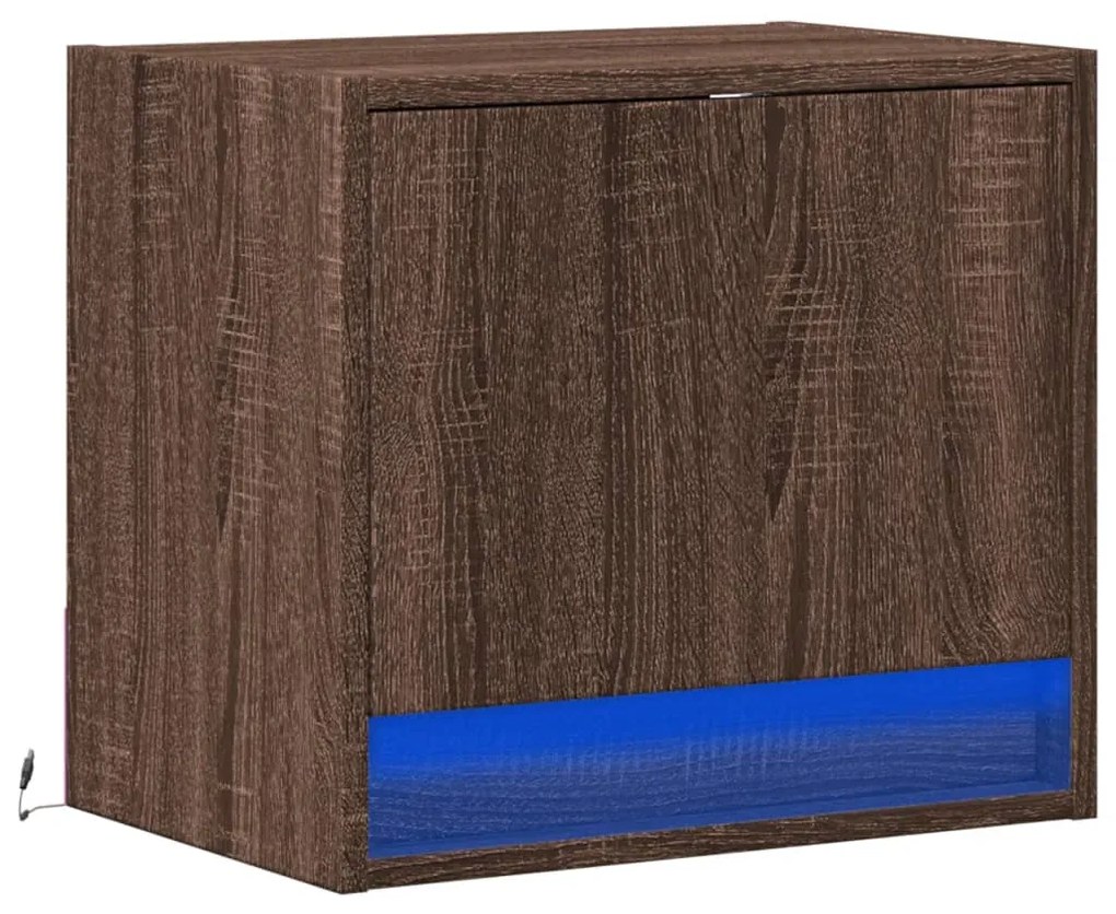 Mesa de cabeceira de parede com luzes LED carvalho castanho