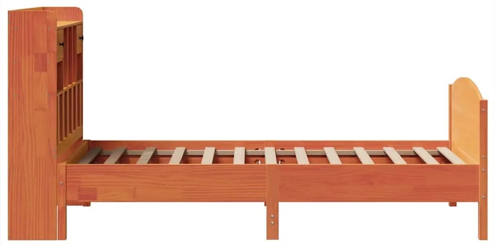 Cama com estante sem colchão 75x190cm pinho maciço castanho-mel