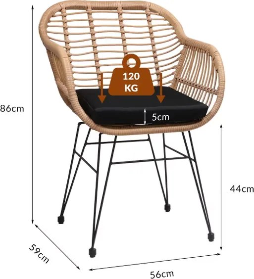Conjunto 2 Cadeiras de Jardim de vime Polyrattan Bali natural