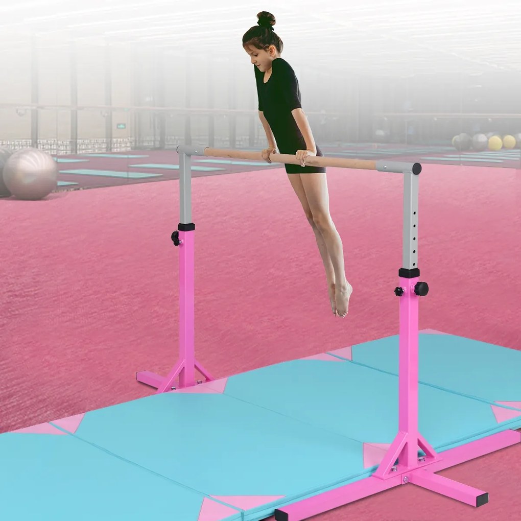 Barra de ginástica horizontal para crianças Barra de treino ajustável em altura Carga ajustável até 100 kg Rosa