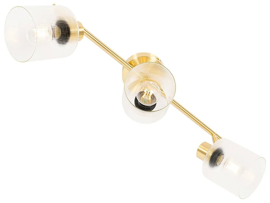 Candeeiro de teto spot dourado com vidro 3 luzes ajustável - Laura Art Deco